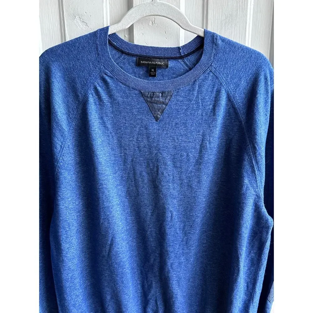 Banana Republic Chambray Trim Pullover Sweater in Lapis Blue Men’s XL